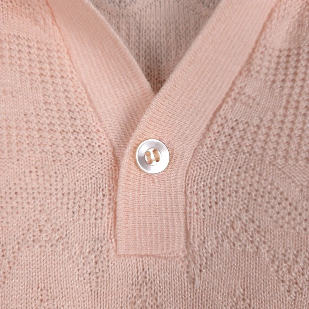 Vintage London Fog Retro Polo Mens Large Peach Cotton Rayon Textured‎ Knit Shirt